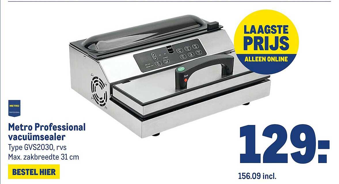 Metro Professional vacuümsealer Type GVS2030, rvs Max. zakbreedte 31 cm