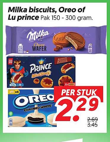 Milka biscuits, Oreo of Lu prince Pak 150 - 300 gram. PER STUK