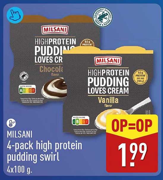 MILSANI 4-pack high protein pudding swirl 4x100 g. OP=OP