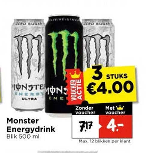 Monster Energydrink Blik 500 ml 3 stuks €4.00
