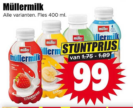 Müllermilk Alle varianten. Fles 400 ml. STUNTPRIJS