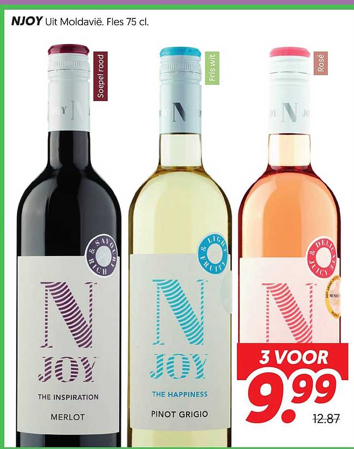 NJOY Uit Moldavië. Fles 75 cl. 3 voor 9.99