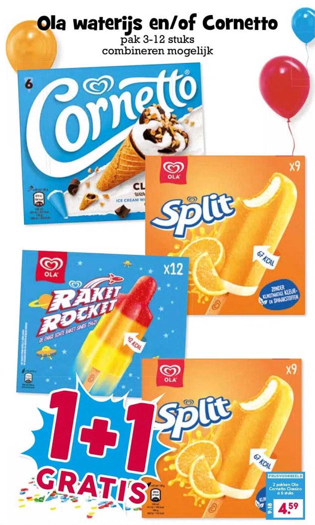 Ola waterijs en/of Cornetto pak 3-12 stuks combineren mogelijk 1+1 gratis