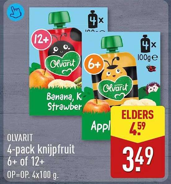 OLVARIT 4-pack knijpfuit 6+ of 12+ OP=OP. 4x100 g.