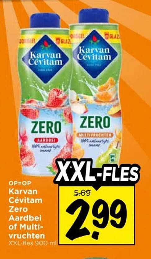 OP=OP Karvan Cévitam Zero Aardbei of Multivruchten XXL-fles 900 ml