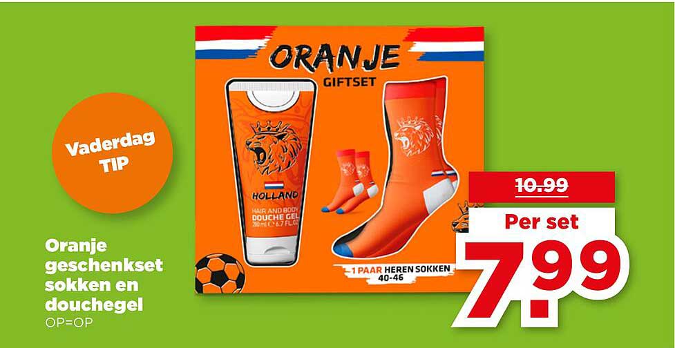 Oranje geschenkset sokken en douchegel OP=OP