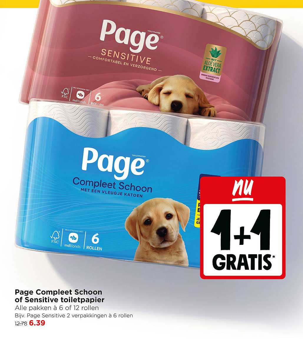 Page Compleet Schoon of Sensitive toiletpapier 1+1 gratis