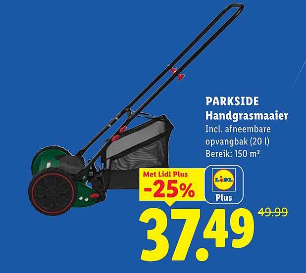 PARKSIDE Handgrasmaaier Incl. afneembare opvangbak (20 l) Bereik: 150 m² Met Lidl Plus -25%
