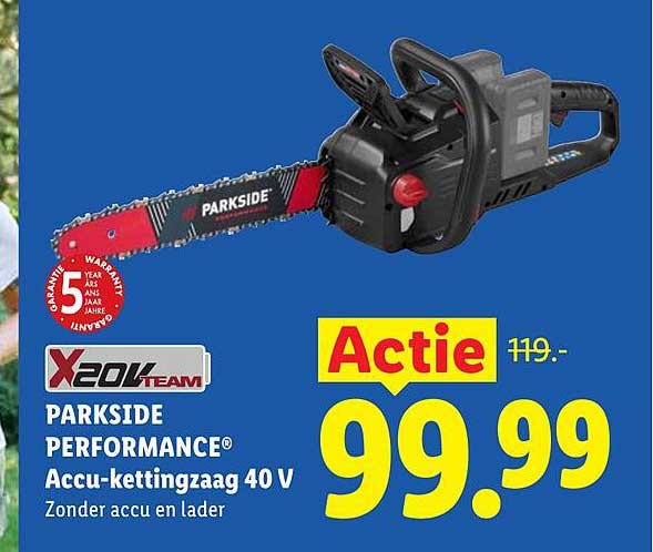 PARKSIDE PERFORMANCE® Accu-kettingzaag 40 V Zonder accu en lader