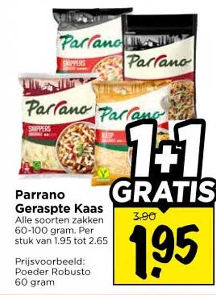 Parrano Geraspte Kaas 1+1 GRATIS
