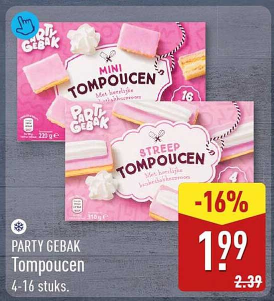 PARTY GEBAK Tompoucen 4-16 stuks. -16%