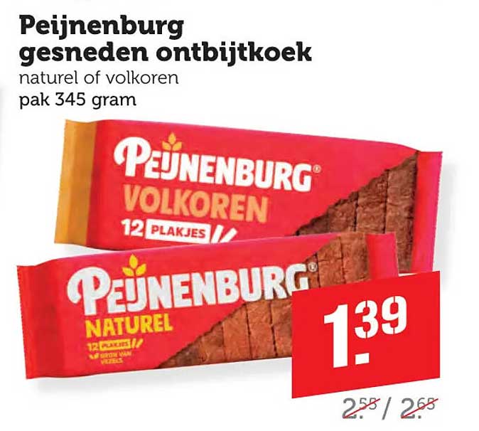 Peijnenburg gesneden ontbijtkoek naturel of volkoren pak 345 gram