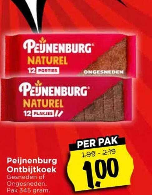 Peijnenburg Ontbijtkoek Gesneden of Ongesneden. Pak 345 gram. PER PAK