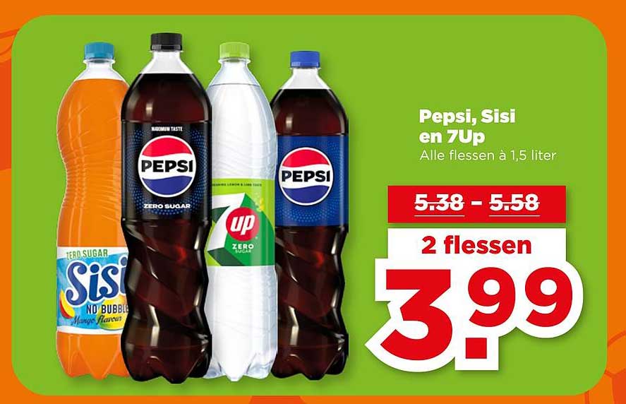 Pepsi, Sisi en 7Up Alle flessen à 1,5 liter 2 flessen