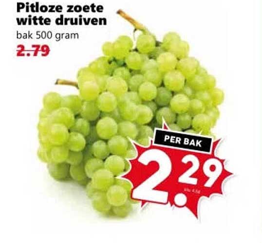 Pitloze zoete witte druiven bak 500 gram