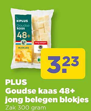 PLUS Goudse kaas 48+ jong belegen blokjes Zak 300 gram