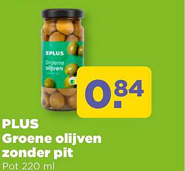 PLUS Groene olijven zonder pit Pot 220 ml