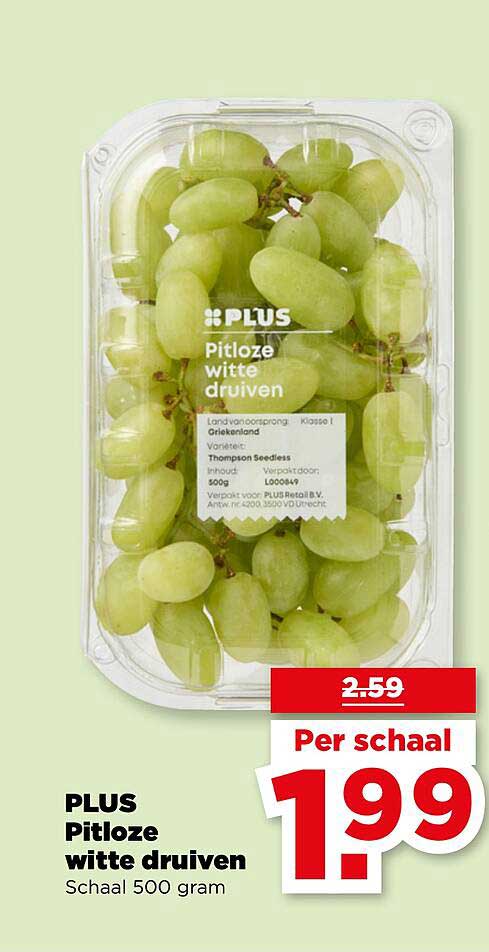 PLUS Pitloze witte druiven Schaal 500 gram