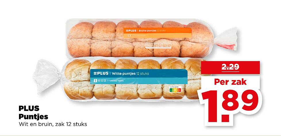PLUS Puntjes Wit en bruin, zak 12 stuks