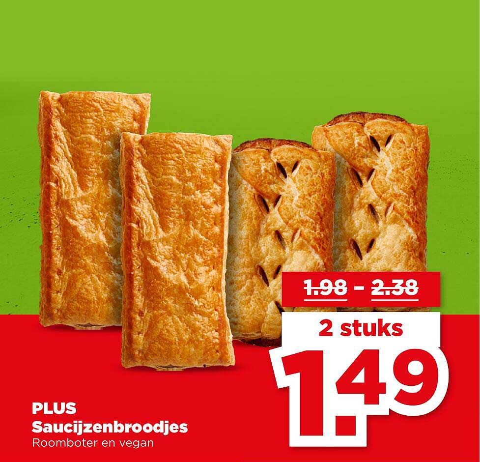 PLUS Saucijzenbroodjes Roomboter en vegan 2 stuks