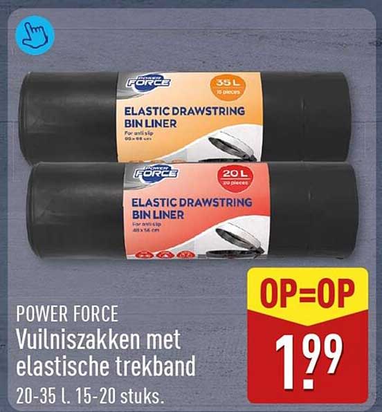 POWER FORCE Vuilniszakken met elastische trekband OP=OP