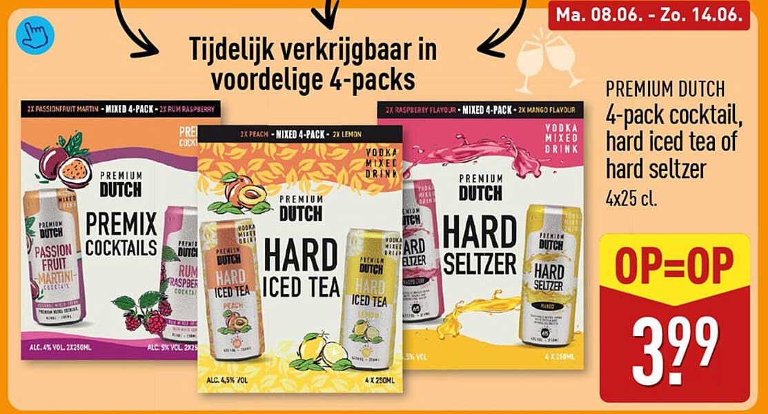 PREMIUM DUTCH 4-pack cocktail, hard iced tea of hard seltzer 4x25 cl.