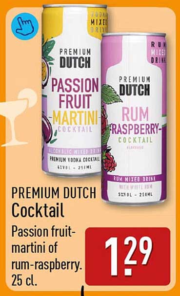 Premium Dutch Cocktail Passion fruit-martini of rum-raspberry. 25 cl.