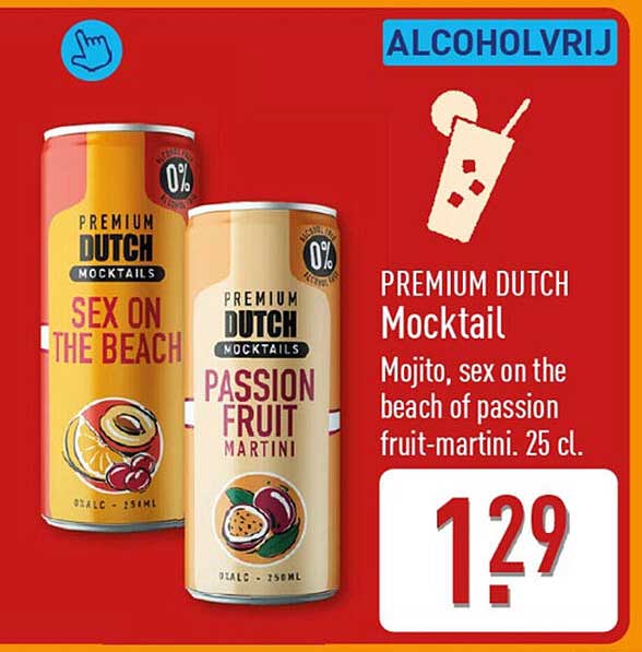 PREMIUM DUTCH Mocktail Mojito, sex on the beach of passion fruit-martini. 25 cl.