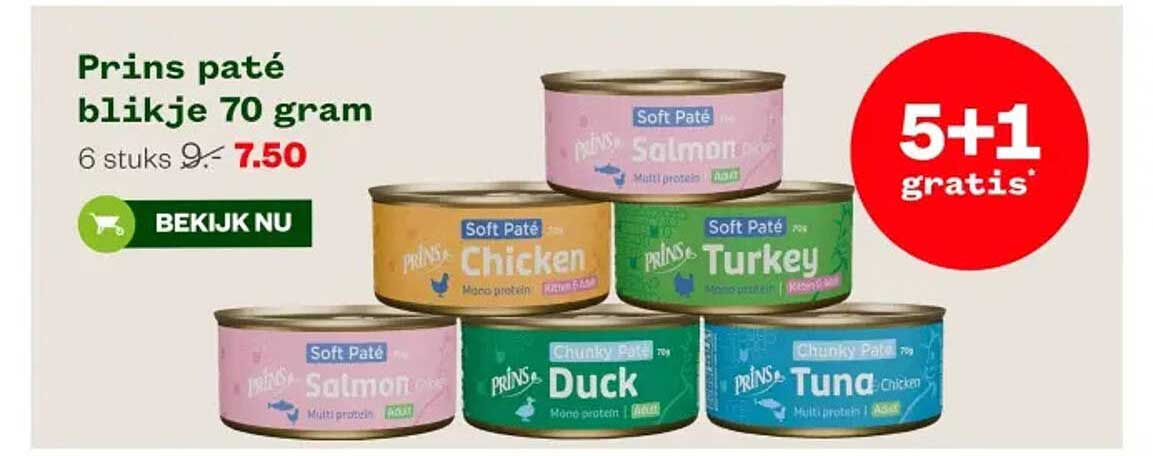 Prins pâté blikje 70 gram 5+1 gratis