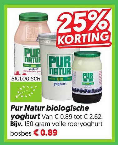 Pur Natur biologische yoghurt 25% korting