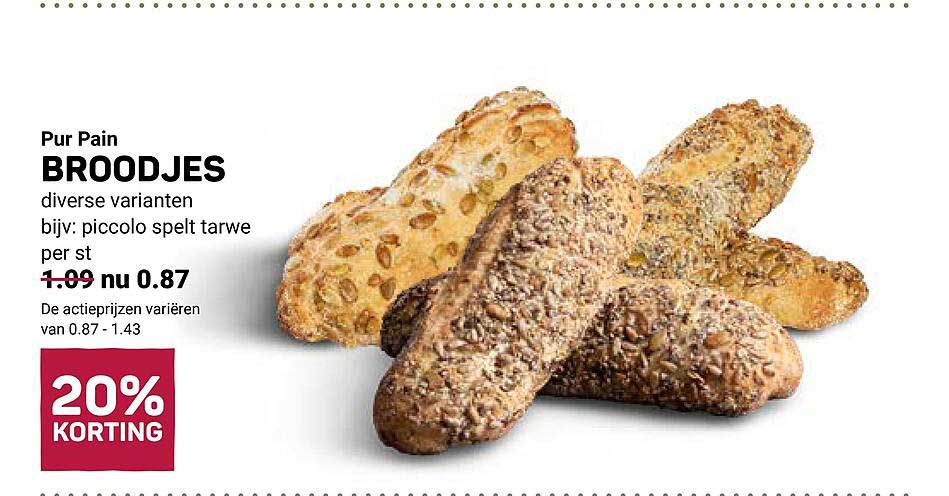 Pur Pain BROODJES diverse varianten bijv: piccolo spelt tarwe per st