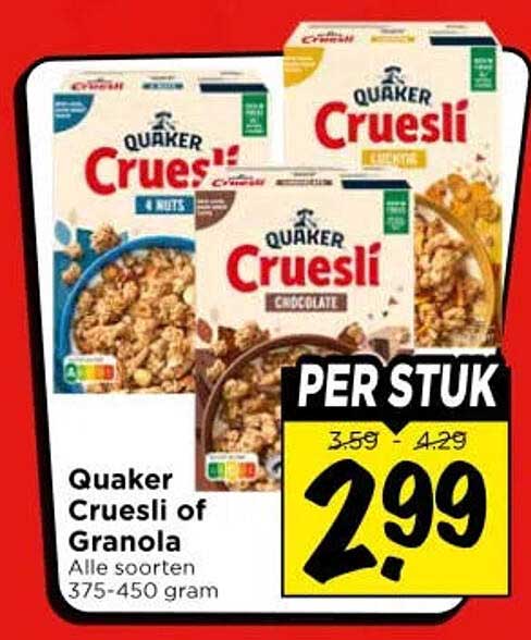 Quaker Cruesli of Granola Alle soorten 375-450 gram PER STUK