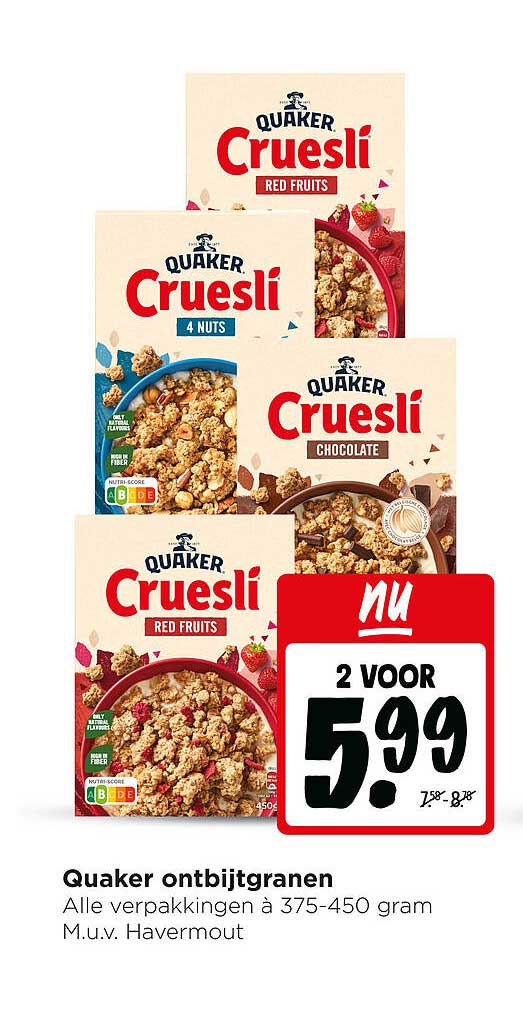 Quaker ontbijtgranen Alle verpakkingen à 375-450 gram M.u.v. Havermout