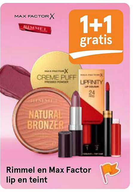 Rimmel en Max Factor lip en teint 1+1 gratis