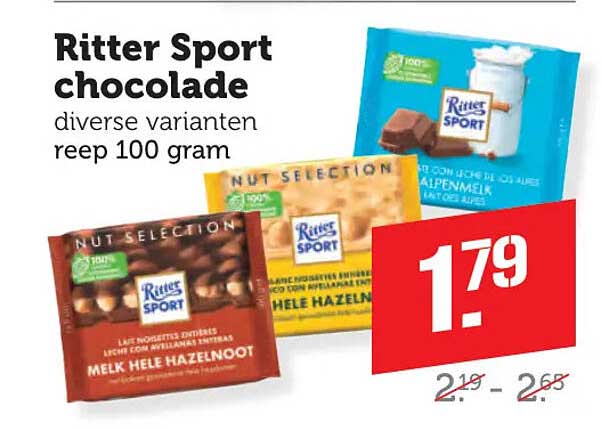 Ritter Sport chocolade diverse varianten reep 100 gram