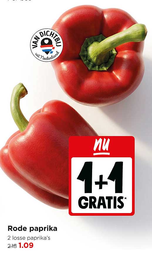 Rode paprika 2 losse paprika’s 1+1 GRATIS