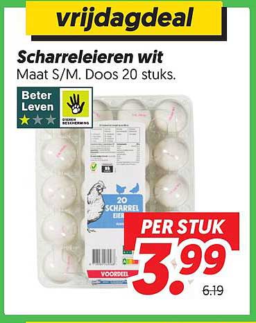 Scharreleieren wit Maat S/M. Doos 20 stuks.