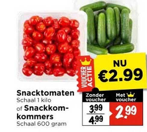 Snacktomaten Schaal 1 kilo of Snackkomkommers Schaal 600 gram