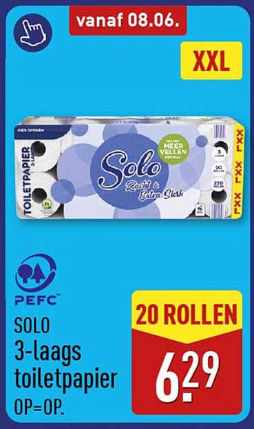 SOLO 3-laags toiletpapier 20 ROLLEN