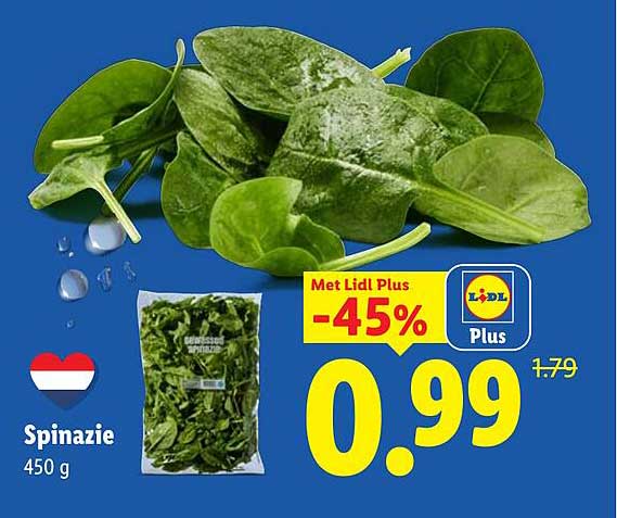 Spinazie 450 g Met Lidl Plus -45%
