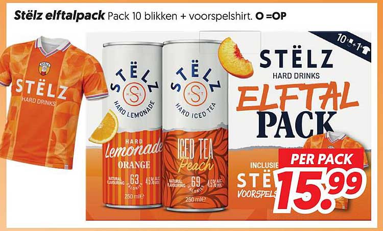 Stëlz elftalpack Pack 10 blikken + voorspelshirt. O = OP