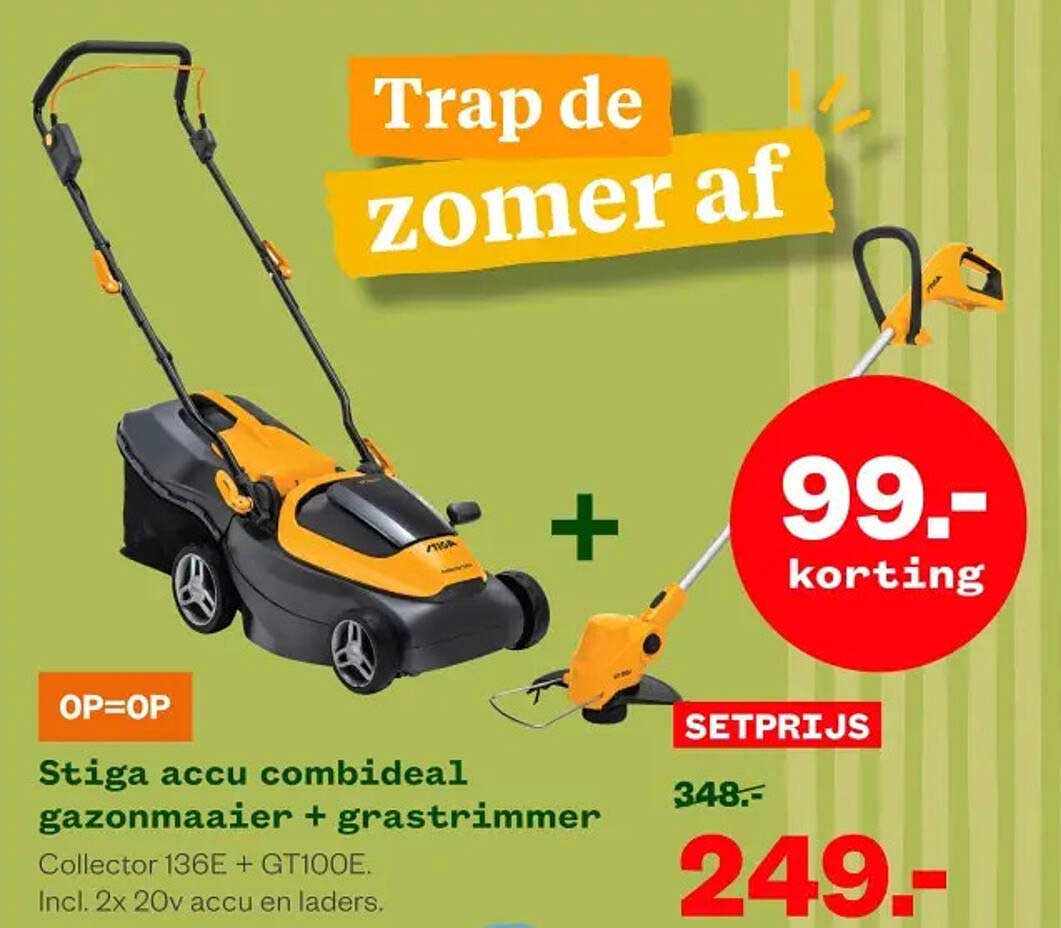 Stiga accu combideal gazonmaaier + grastrimmer