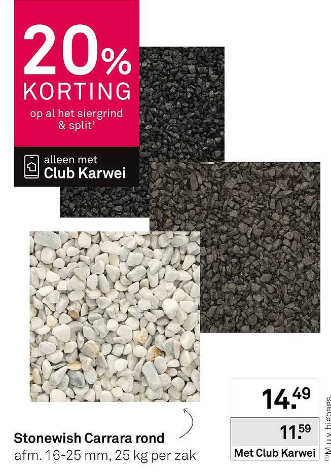 Stonewish Carrara rond afm. 16-25 mm, 25 kg per zak