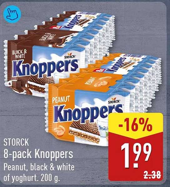 STORCK 8-pack Knoppers Peanut, black & white of yoghurt, 200 g.