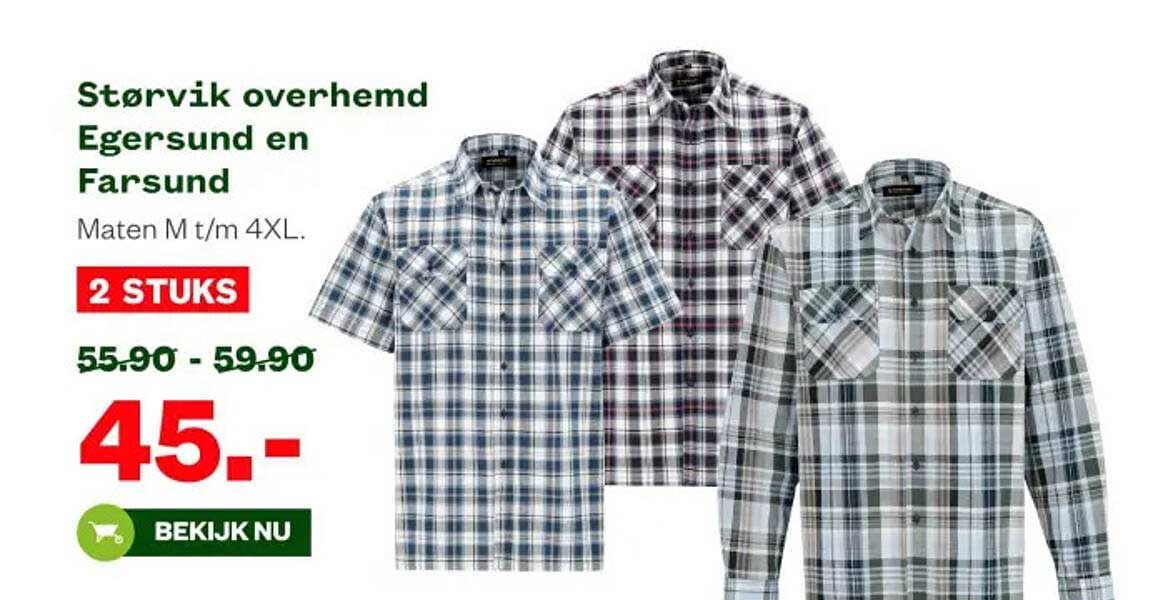 Størvik overhemd Egersund en Farsund Maten M t/m 4XL. 2 STUKS