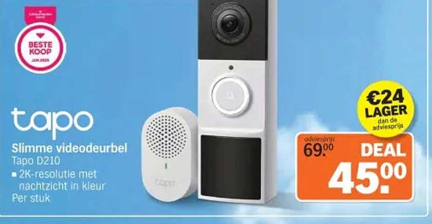 tapo Slimme videodeurbel Tapo D210 2K-resolutie met nachtzicht in kleur Per stuk