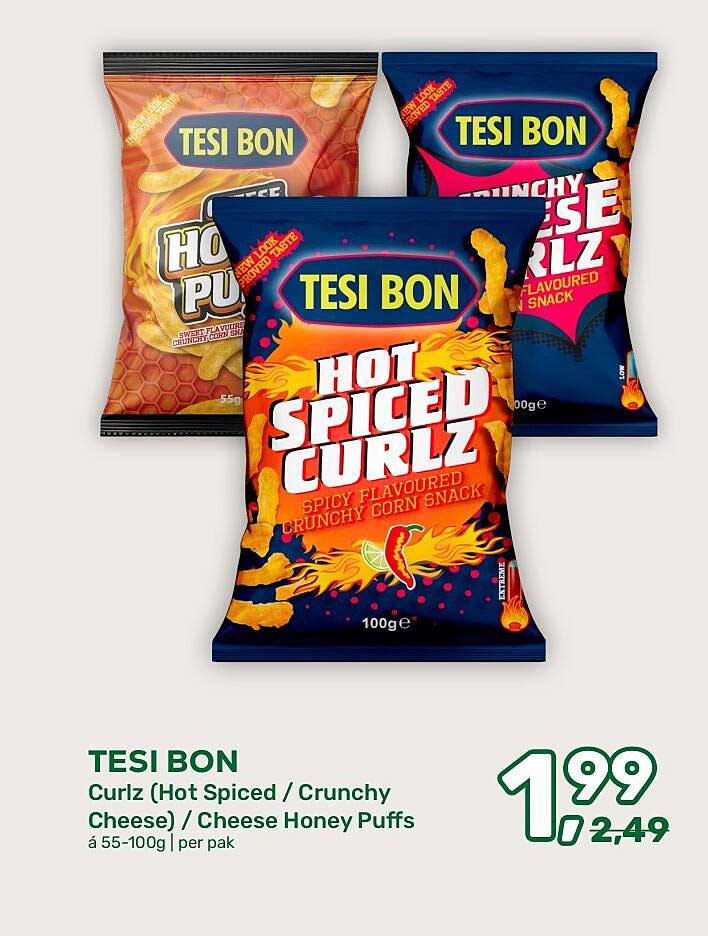 TESI BON Curlz (Hot Spiced / Crunchy Cheese) / Cheese Honey Puffs á 55-100g | per pak