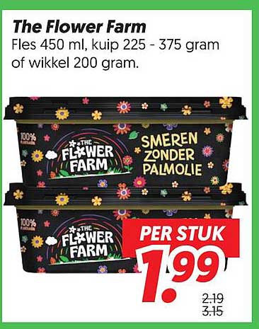 The Flower Farm Fles 450 ml, kuip 225 - 375 gram of wikkel 200 gram.