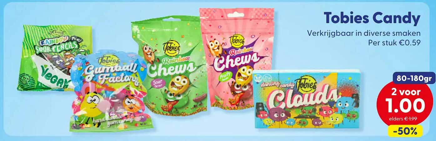 Tobies Candy 80-180gr 2 voor 1.00
