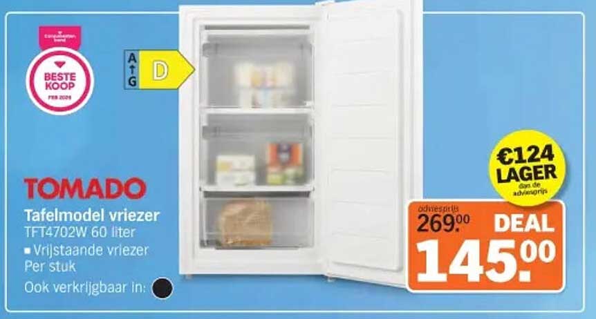 TOMADO Tafelmodel vriezer TFT4702W 60 liter